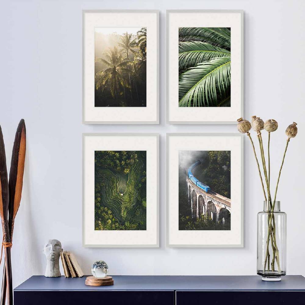 Photolini 4er Set Poster-Bilderrahmen 40x60 cm Modern Silber MDF mit Passepartout
