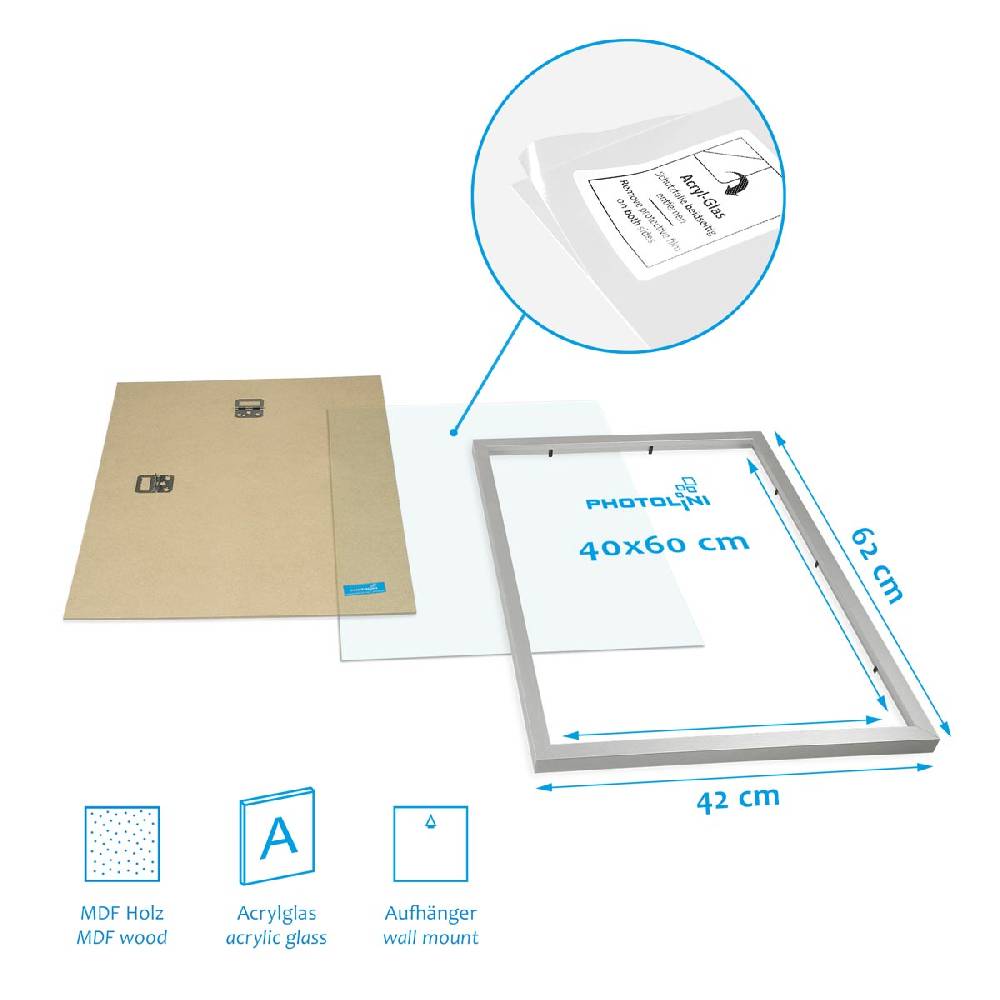 Photolini 4er Set Poster-Bilderrahmen 40x60 cm Modern Silber MDF mit Passepartout Outlet
