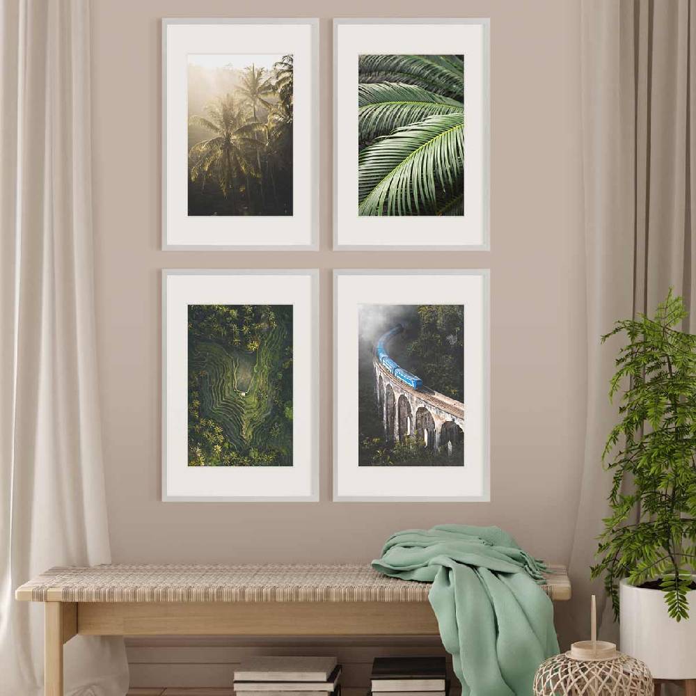 Photolini 4er Set Poster-Bilderrahmen 40x60 cm Modern Silber MDF mit Passepartout Outlet