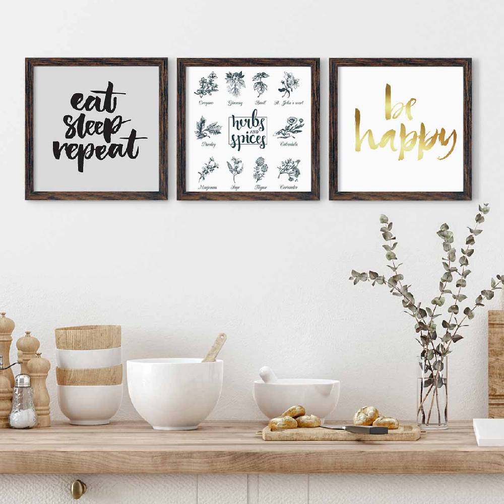 Photolini 3er Bilderrahmen-Set 20x20 cm Eiche Dunkel aus MDF mit Acrylglas