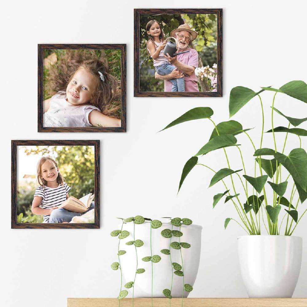 Photolini 3er Bilderrahmen-Set 20x20 cm Eiche Dunkel aus MDF mit Acrylglas Auslauf