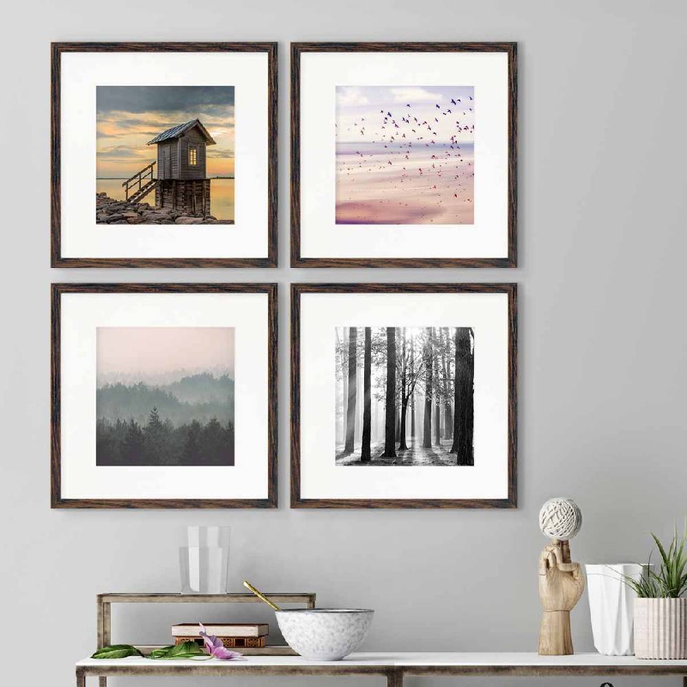 Photolini 4er Set Poster-Bilderrahmen 30x30 cm Eiche Dunkel MDF mit Passepartout