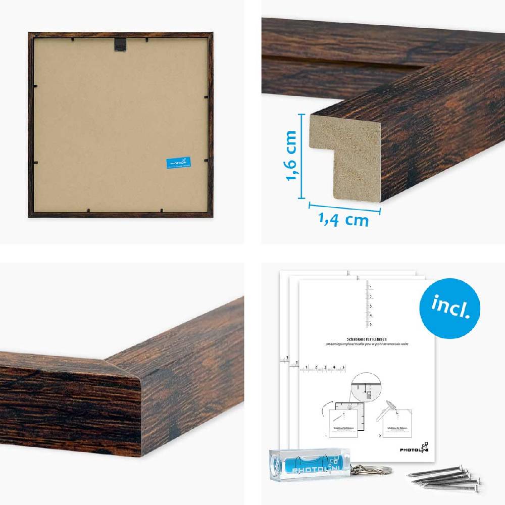 Photolini 4er Set Poster-Bilderrahmen 30x30 cm Eiche Dunkel MDF mit Passepartout Hotsell