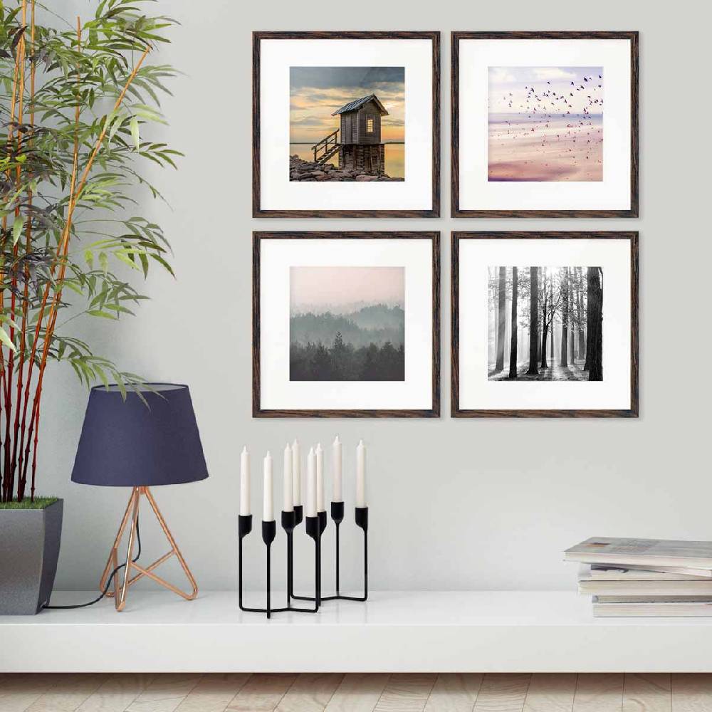 Photolini 4er Set Poster-Bilderrahmen 30x30 cm Eiche Dunkel MDF mit Passepartout Hotsell