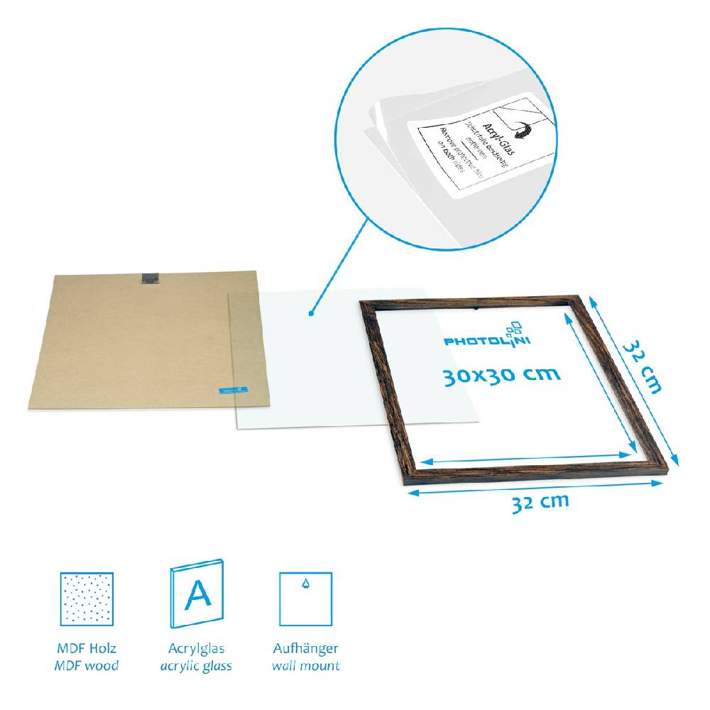 Photolini 4er Set Poster-Bilderrahmen 30x30 cm Eiche Dunkel MDF mit Passepartout Hotsell
