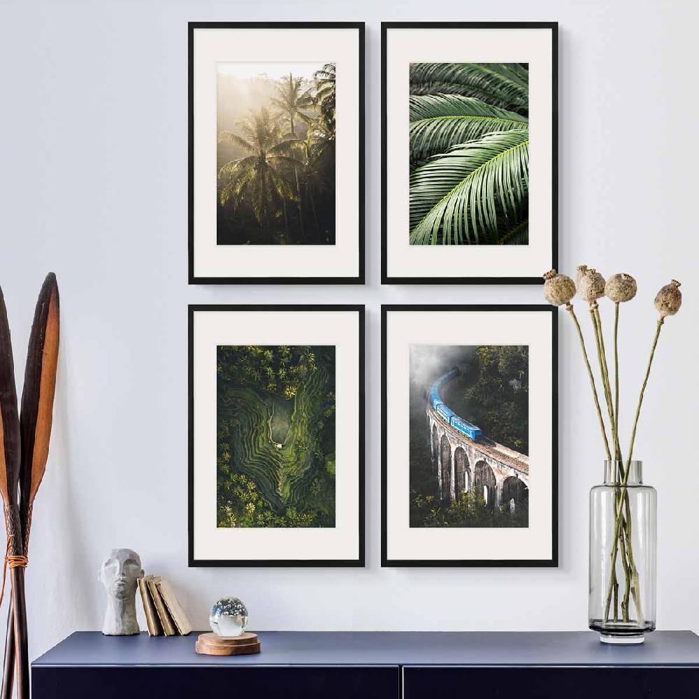 Photolini 4er Set Poster-Bilderrahmen 40x60 cm Modern Schwarz MDF mit Passepartout
