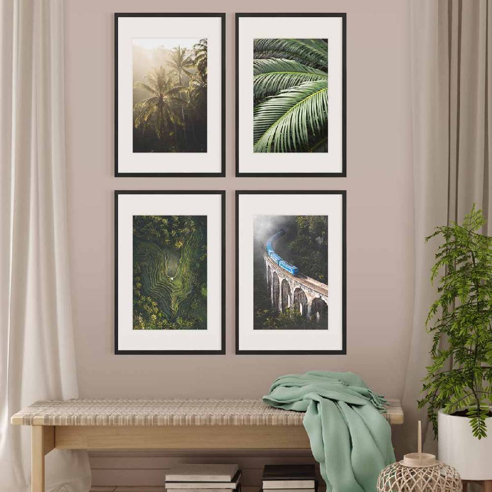 Photolini 4er Set Poster-Bilderrahmen 40x60 cm Modern Schwarz MDF mit Passepartout Günstiger Verkauf