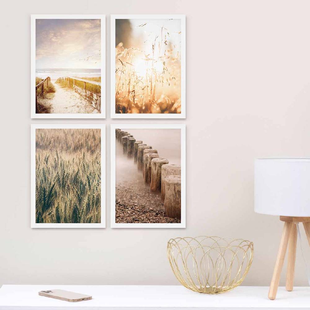 Photolini 4er Set Poster-Bilderrahmen Weiß 21x30 cm / DIN A4 Modern aus MDF mit Acrylglas