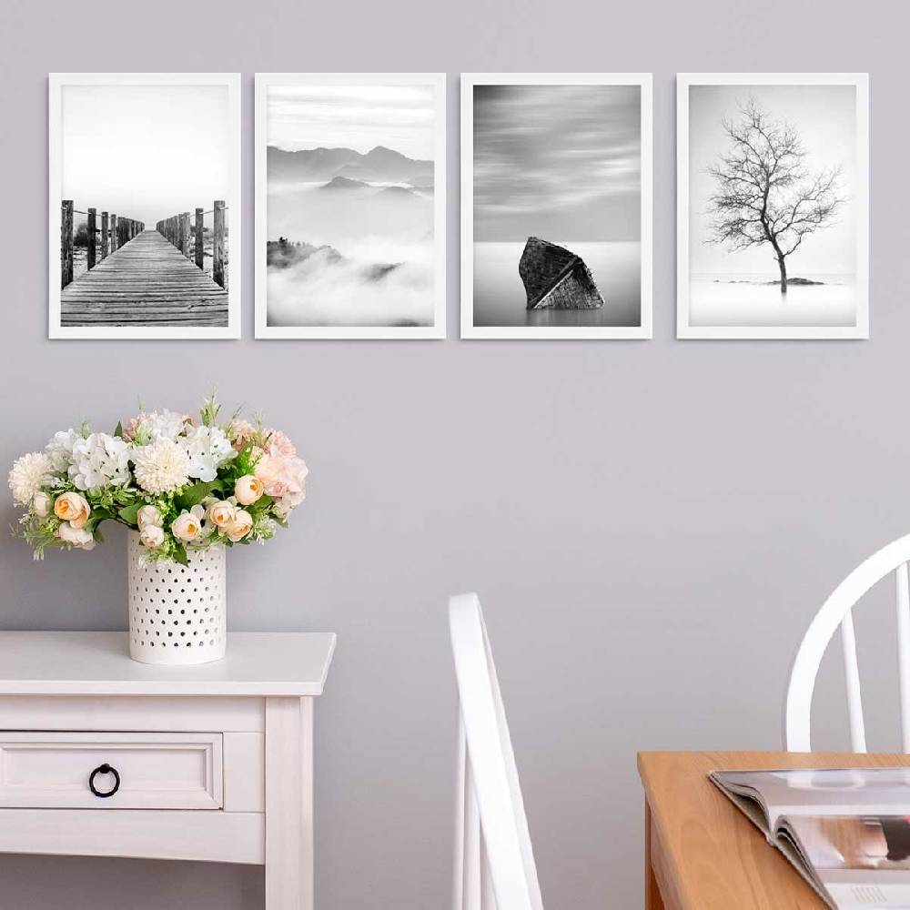 Photolini 4er Set Poster-Bilderrahmen Weiß 21x30 cm / DIN A4 Modern aus MDF mit Acrylglas Meist gekauft