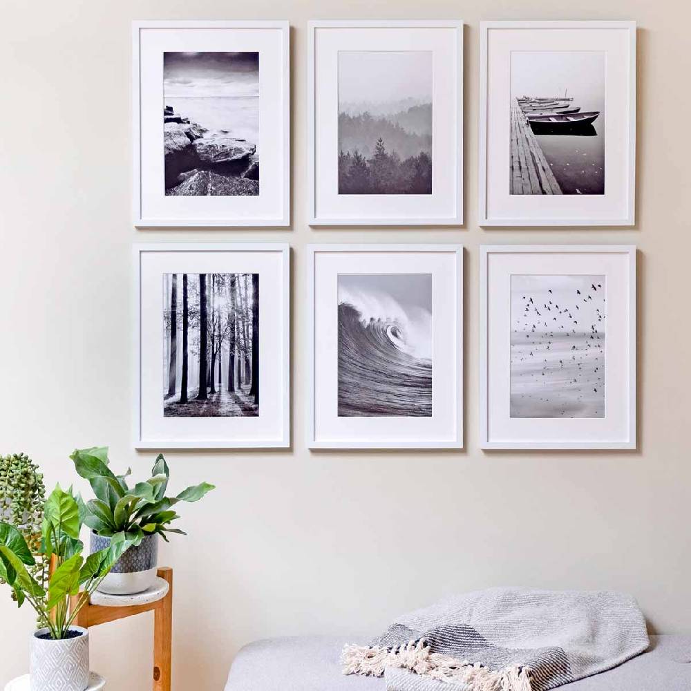 Photolini 6er Set Poster-Bilderrahmen 30x40 cm Modern Weiß MDF mit Passepartout