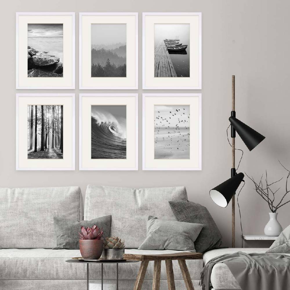 Photolini 6er Set Poster-Bilderrahmen 30x40 cm Modern Weiß MDF mit Passepartout Blitzverkäufe