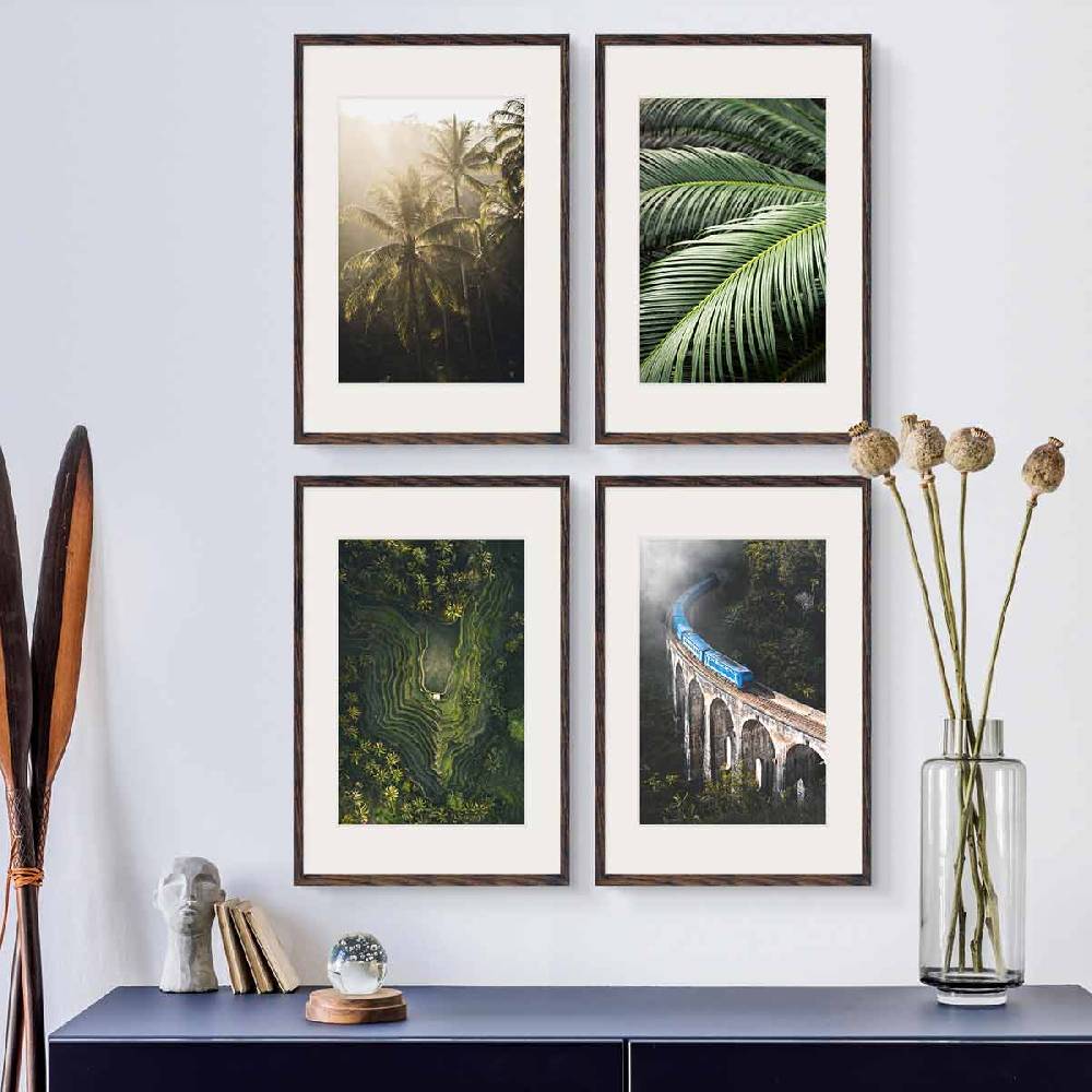 Photolini 4er Set Poster-Bilderrahmen 40x60 cm Eiche Dunkel MDF mit Passepartout