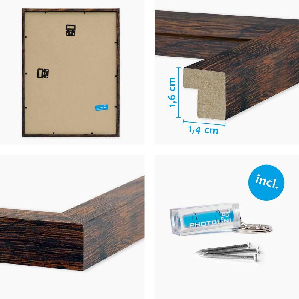 Photolini 4er Set Poster-Bilderrahmen 40x60 cm Eiche Dunkel MDF mit Passepartout Kostenloser Versand