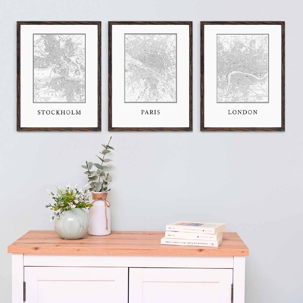 Photolini 3er Set Poster-Bilderrahmen 30x42 cm DIN A3 Eiche Dunkel aus MDF mit Acrylglas