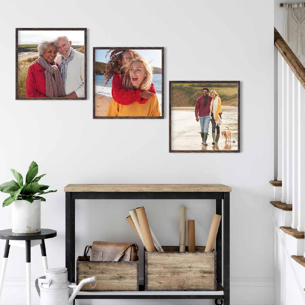 Photolini 3er Set Poster-Bilderrahmen quadratisch 40x40 cm Eiche Dunkel mit Acrylglas Fabrik Onlineshop
