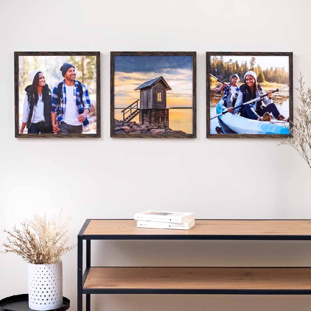Photolini 3er Set Poster-Bilderrahmen 30x30 cm Eiche Dunkel aus MDF mit Acrylglas