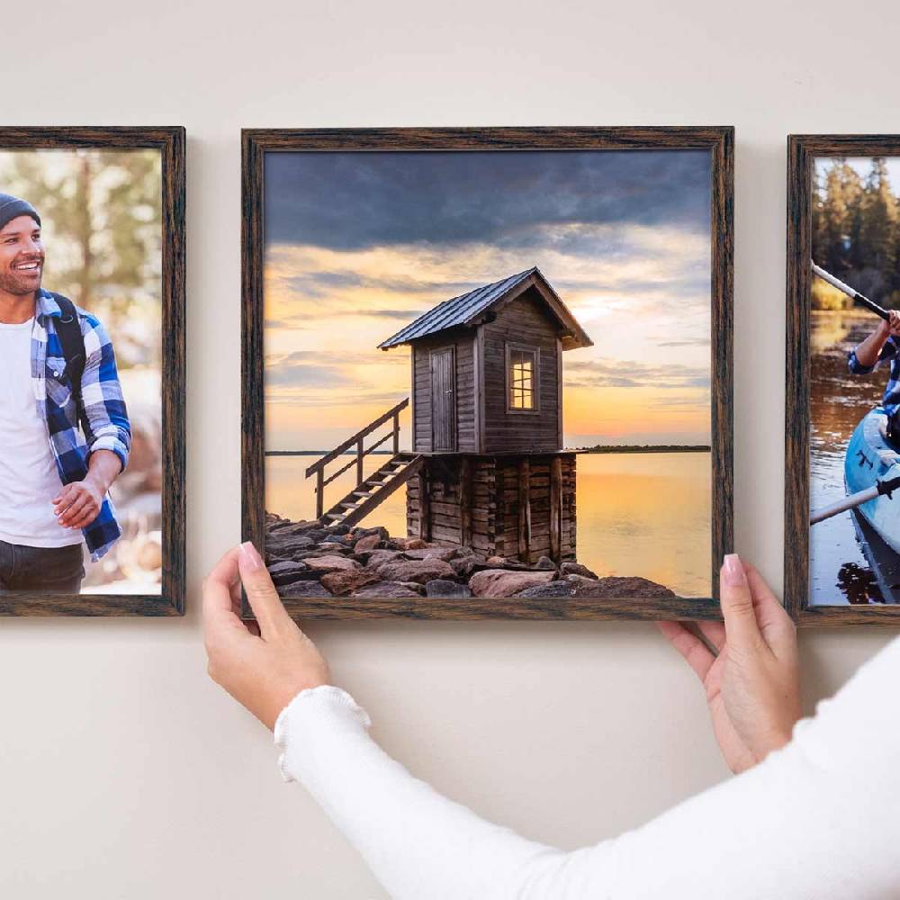 Photolini 3er Set Poster-Bilderrahmen 30x30 cm Eiche Dunkel aus MDF mit Acrylglas Fabrikpreis