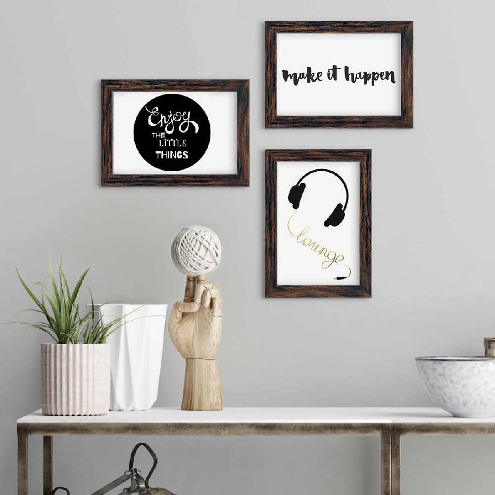 Photolini 3er Bilderrahmen-Set 10x15 cm Eiche Dunkel aus MDF mit Acrylglas