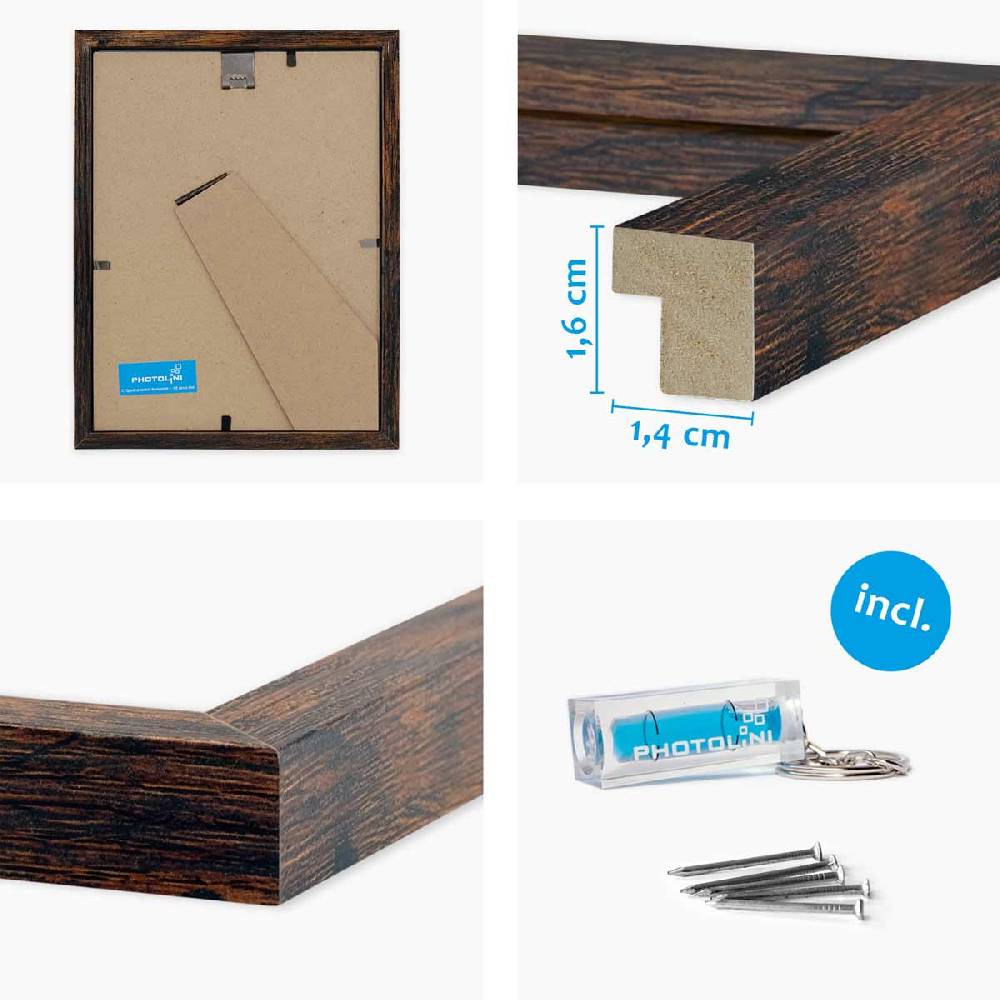Photolini 3er Bilderrahmen-Set 10x15 cm Eiche Dunkel aus MDF mit Acrylglas Sonderangebot