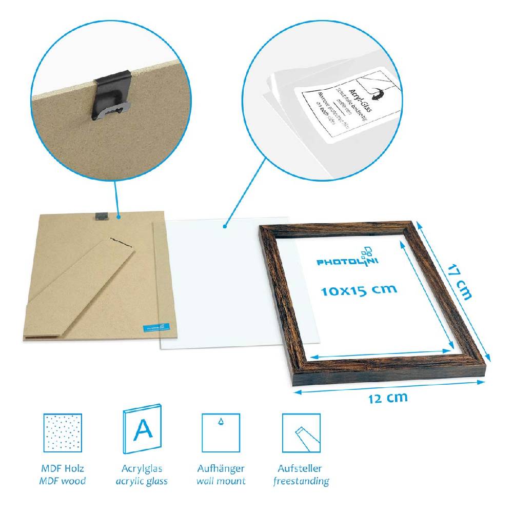 Photolini 3er Bilderrahmen-Set 10x15 cm Eiche Dunkel aus MDF mit Acrylglas Sonderangebot