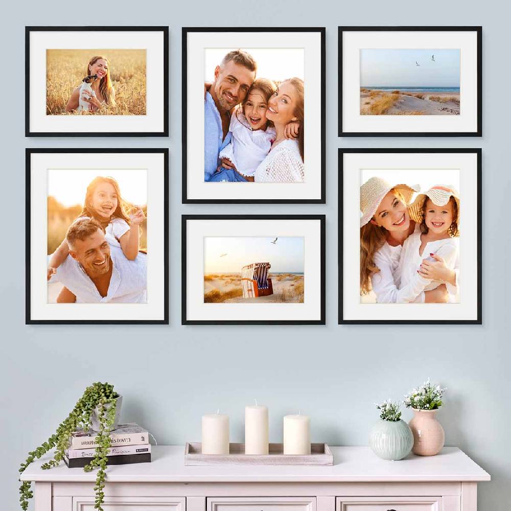Photolini 6er Set Poster-Bilderrahmen 30x40 cm und 40x50 cm Modern Schwarz MDF mit Passepartout