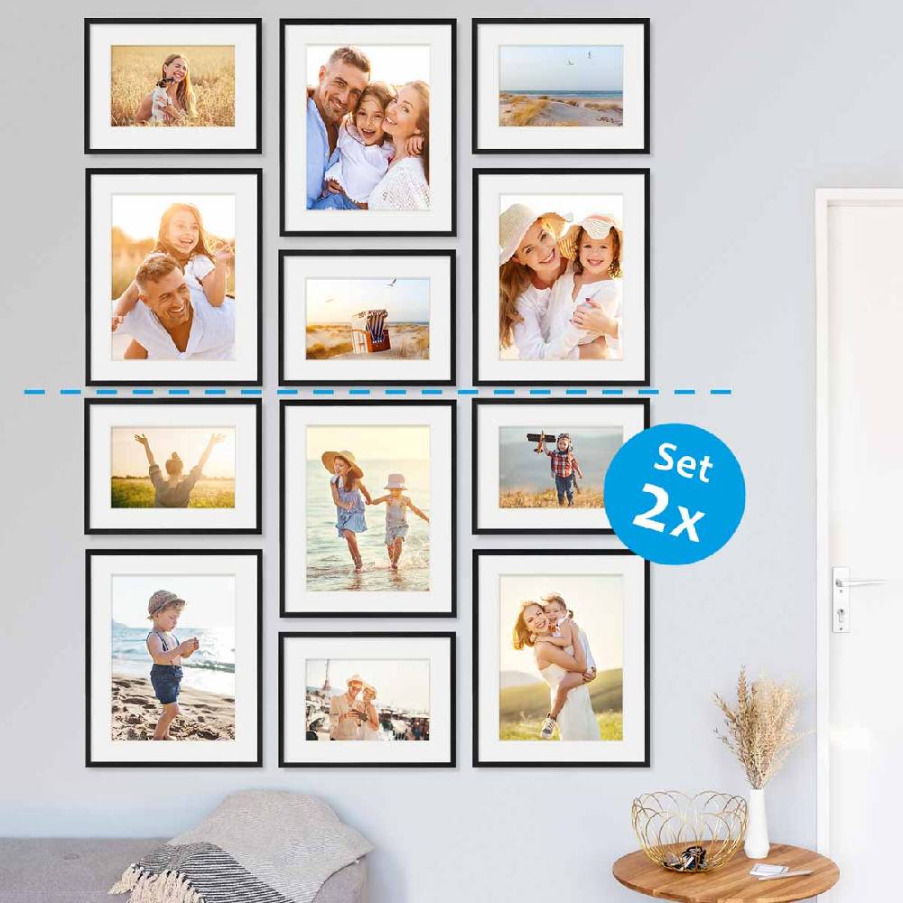 Photolini 6er Set Poster-Bilderrahmen 30x40 cm und 40x50 cm Modern Schwarz MDF mit Passepartout Rabatt