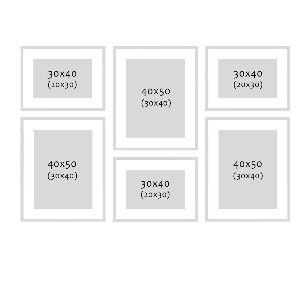 Photolini 6er Set Poster-Bilderrahmen 30x40 cm und 40x50 cm Modern Schwarz MDF mit Passepartout Rabatt