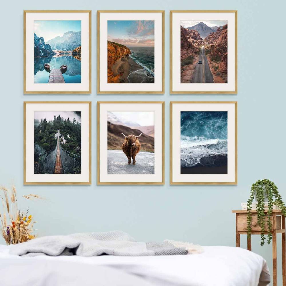 Photolini 6er Set Poster-Bilderrahmen 40x50 cm Modern Gold MDF mit Passepartout