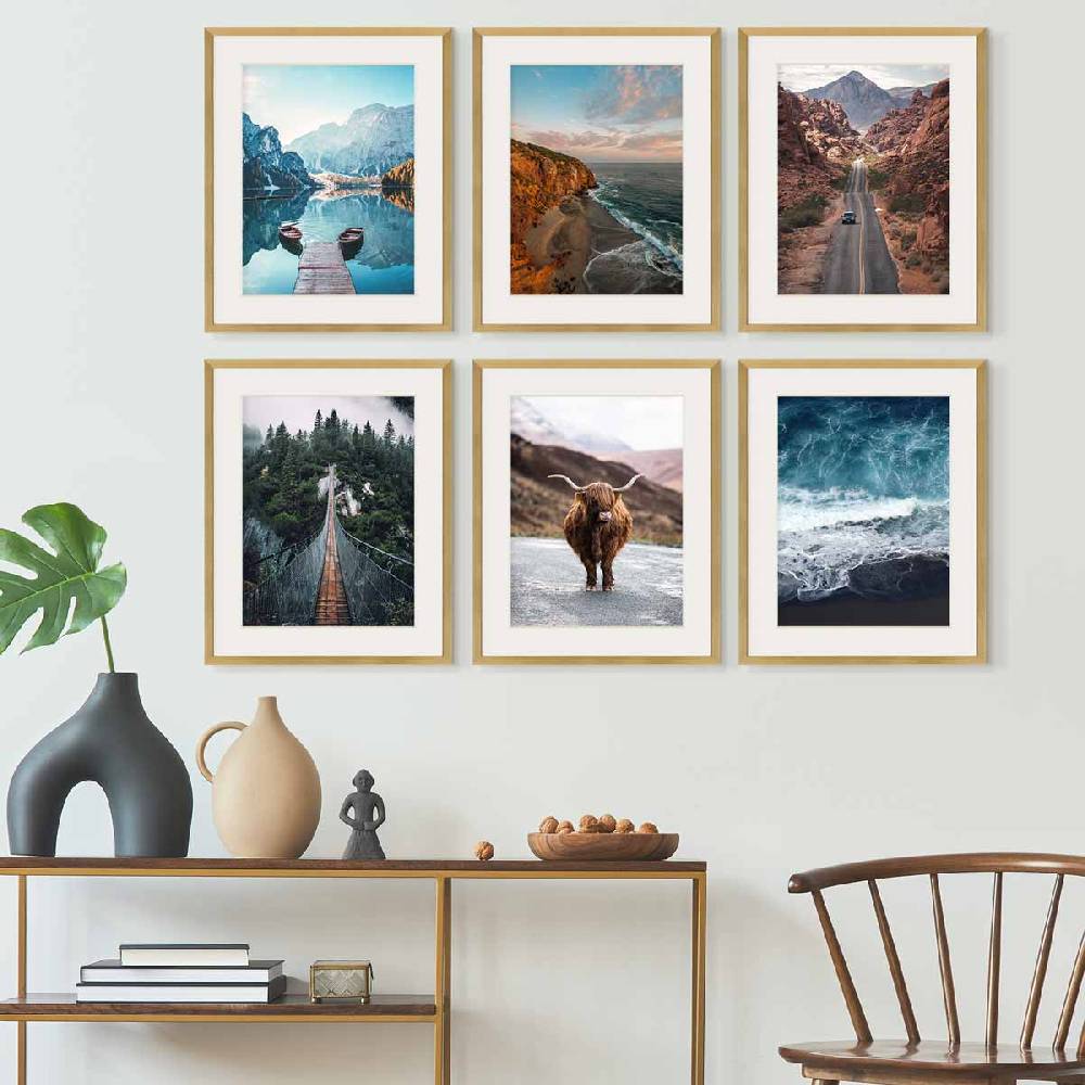 Photolini 6er Set Poster-Bilderrahmen 40x50 cm Modern Gold MDF mit Passepartout Günstig kaufen
