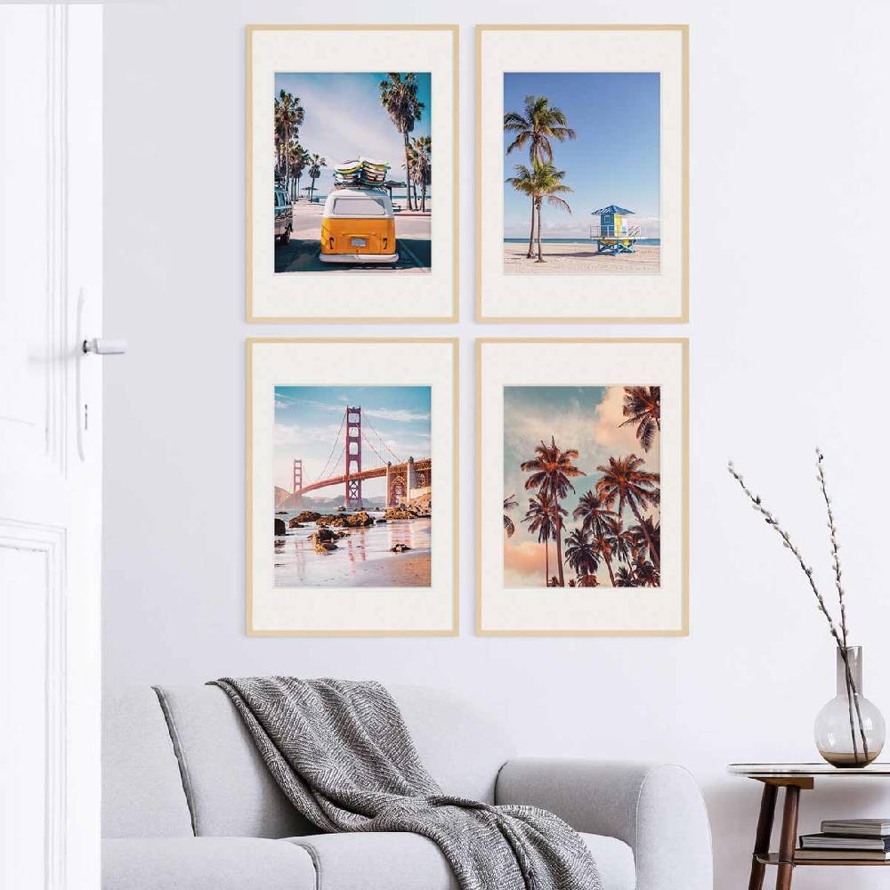Photolini 4er Set Poster-Bilderrahmen 50x70 cm Modern Natur MDF mit Passepartout
