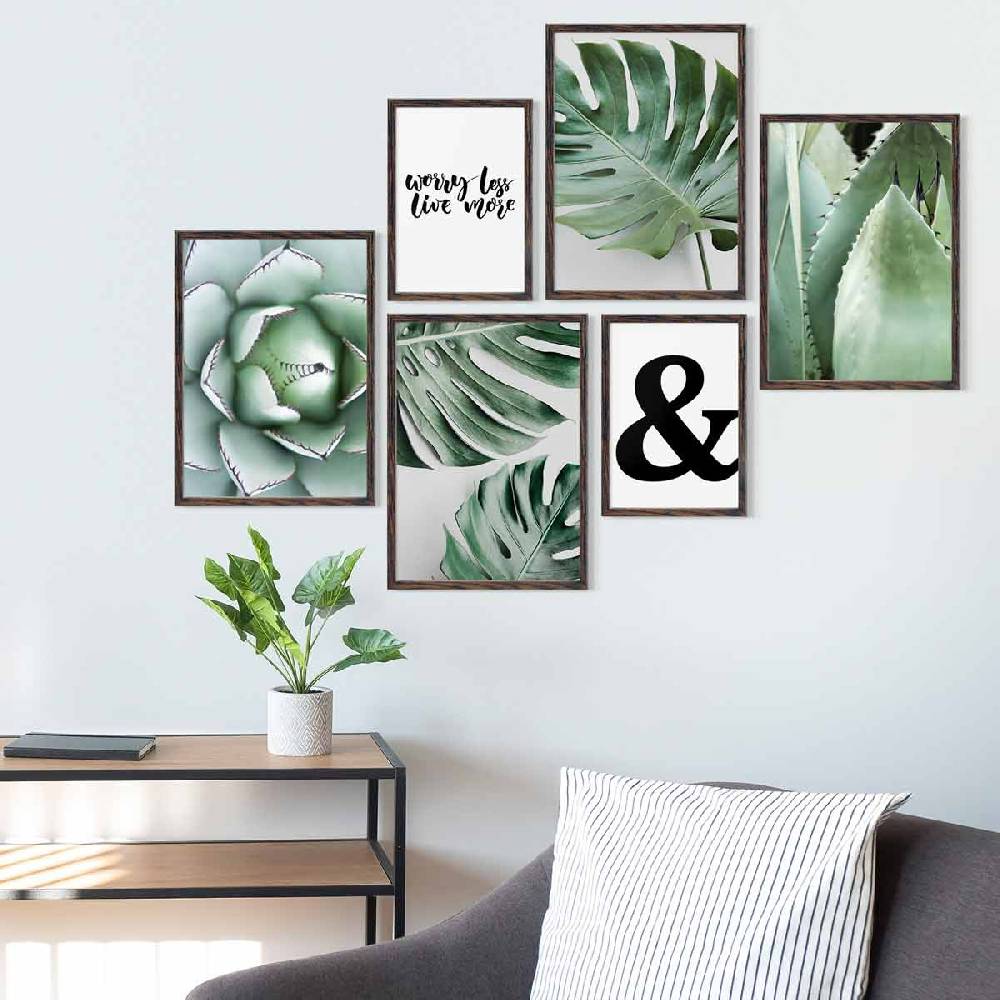 Photolini 6 Bilderrahmen Eiche Dunkel 4x 30x42 und 2x 21x30 cm / DIN A4 MDF mit Acrylglas