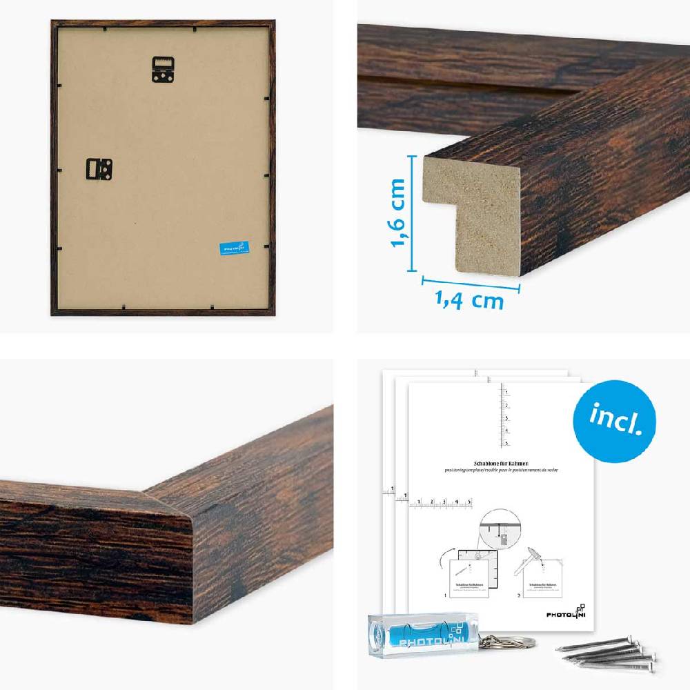 Photolini 6 Bilderrahmen Eiche Dunkel 4x 30x42 und 2x 21x30 cm / DIN A4 MDF mit Acrylglas Großer Ausverkauf