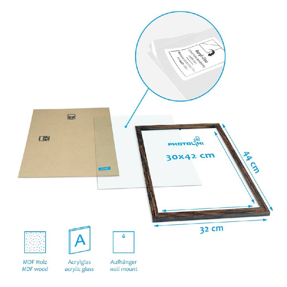 Photolini 6 Bilderrahmen Eiche Dunkel 4x 30x42 und 2x 21x30 cm / DIN A4 MDF mit Acrylglas Großer Ausverkauf