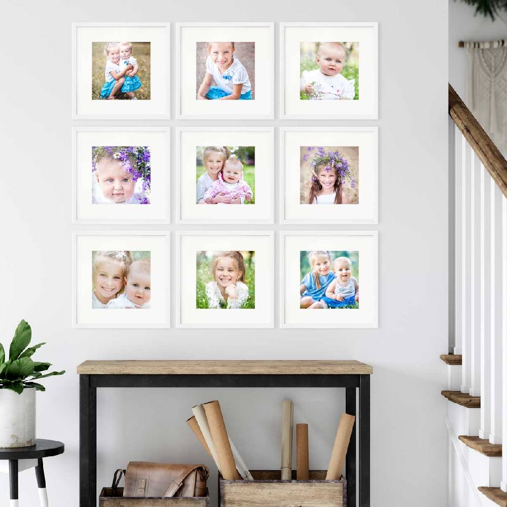 Photolini 9er Set Poster-Bilderrahmen 30x30 cm Modern Weiß MDF mit Passepartout