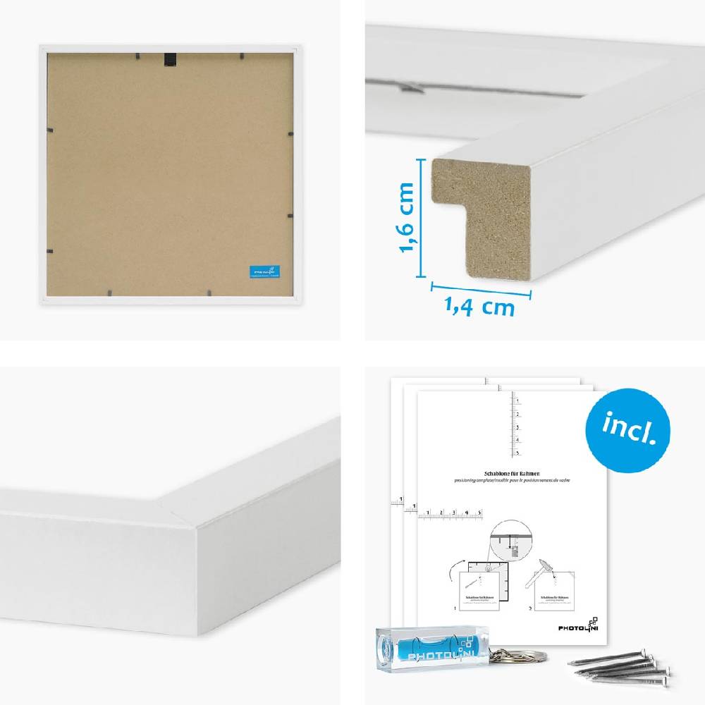 Photolini 9er Set Poster-Bilderrahmen 30x30 cm Modern Weiß MDF mit Passepartout Flash Sale