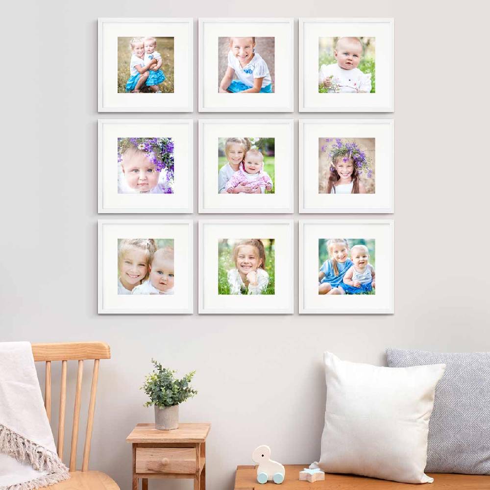 Photolini 9er Set Poster-Bilderrahmen 30x30 cm Modern Weiß MDF mit Passepartout Flash Sale