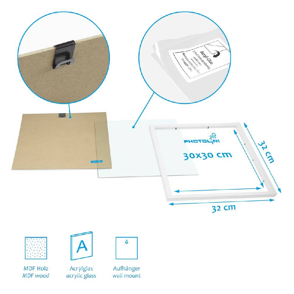 Photolini 9er Set Poster-Bilderrahmen 30x30 cm Modern Weiß MDF mit Passepartout Flash Sale