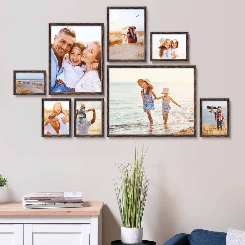Photolini 8er Bilderrahmen-Set Eiche Dunkel aus MDF 13x18 bis 40x50 cm Begrenztes Angebot