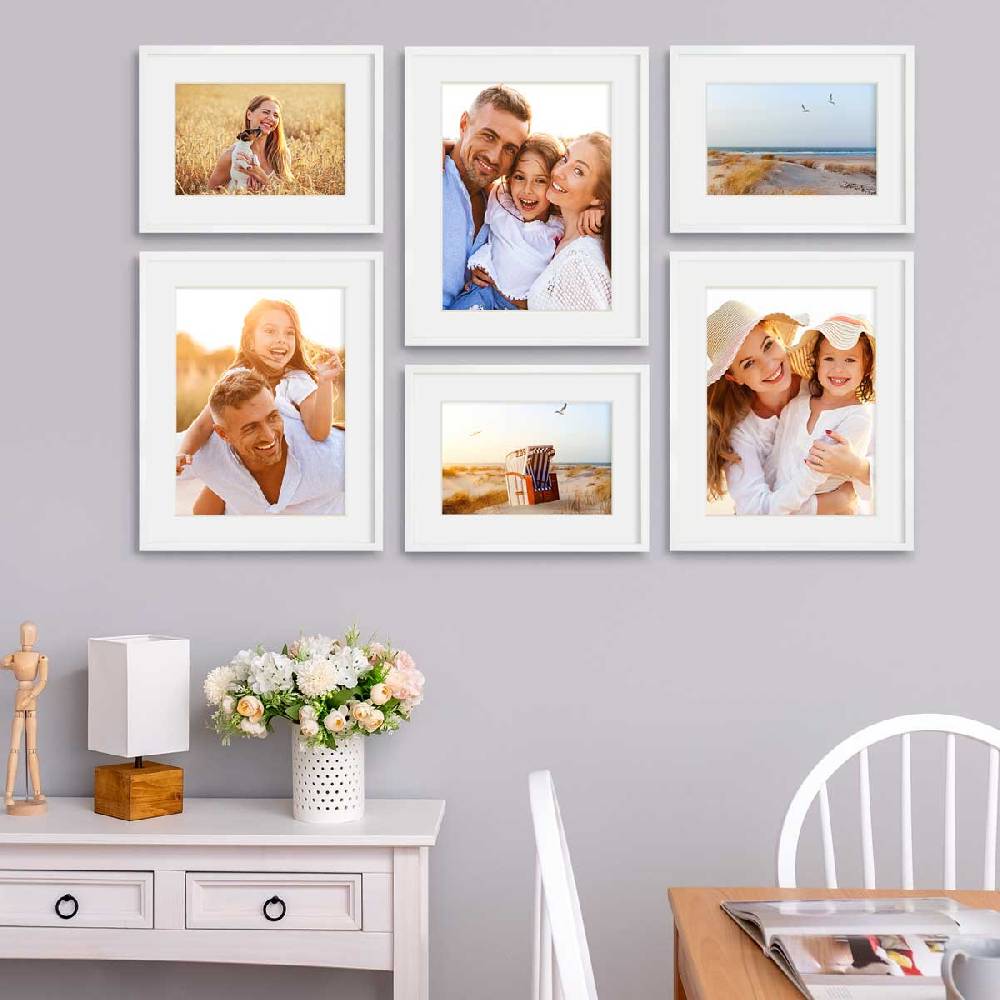 Photolini 6er Set Poster-Bilderrahmen 30x40 cm und 40x50 cm Modern Weiß MDF mit Passepartout