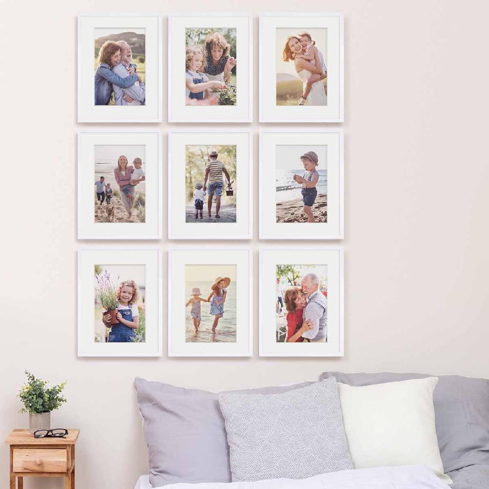 Photolini 9er Set Poster-Bilderrahmen 30x40 cm Modern Weiß MDF mit Passepartout
