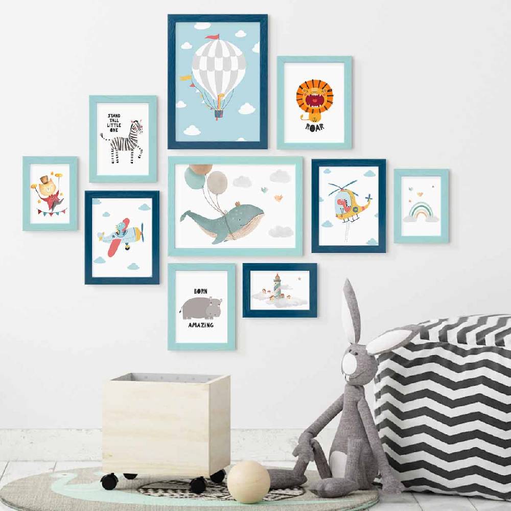 Photolini 10er Set Bilderrahmen Blau Dunkelblau Massivholz 10x15 bis 21x30 cm | Acrylglas