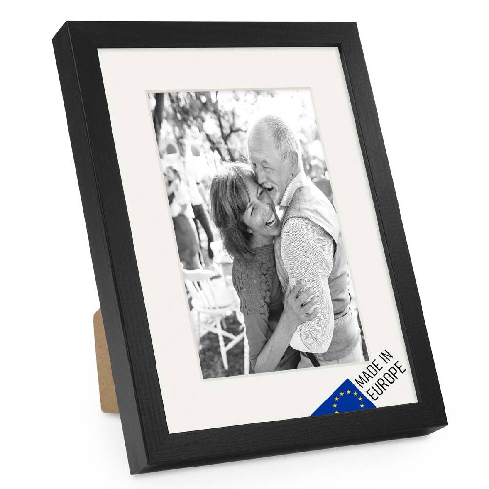 Photolini Bilderrahmen Echtholz mit Passepartout Schwarz