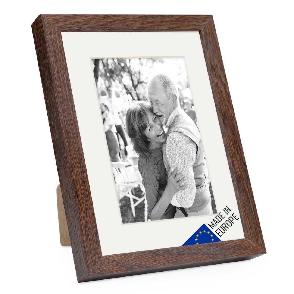 Photolini Bilderrahmen Echtholz mit Passepartout Eiche Dunkel