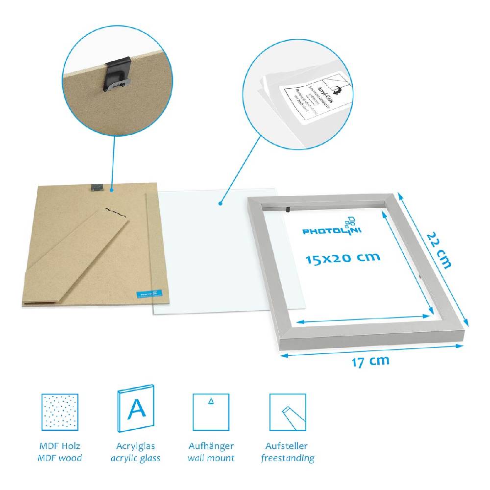 Photolini 10er Bilderrahmen-Set 15x20 cm Modern Silber aus MDF mit Acrylglas Kostenloser Versand international