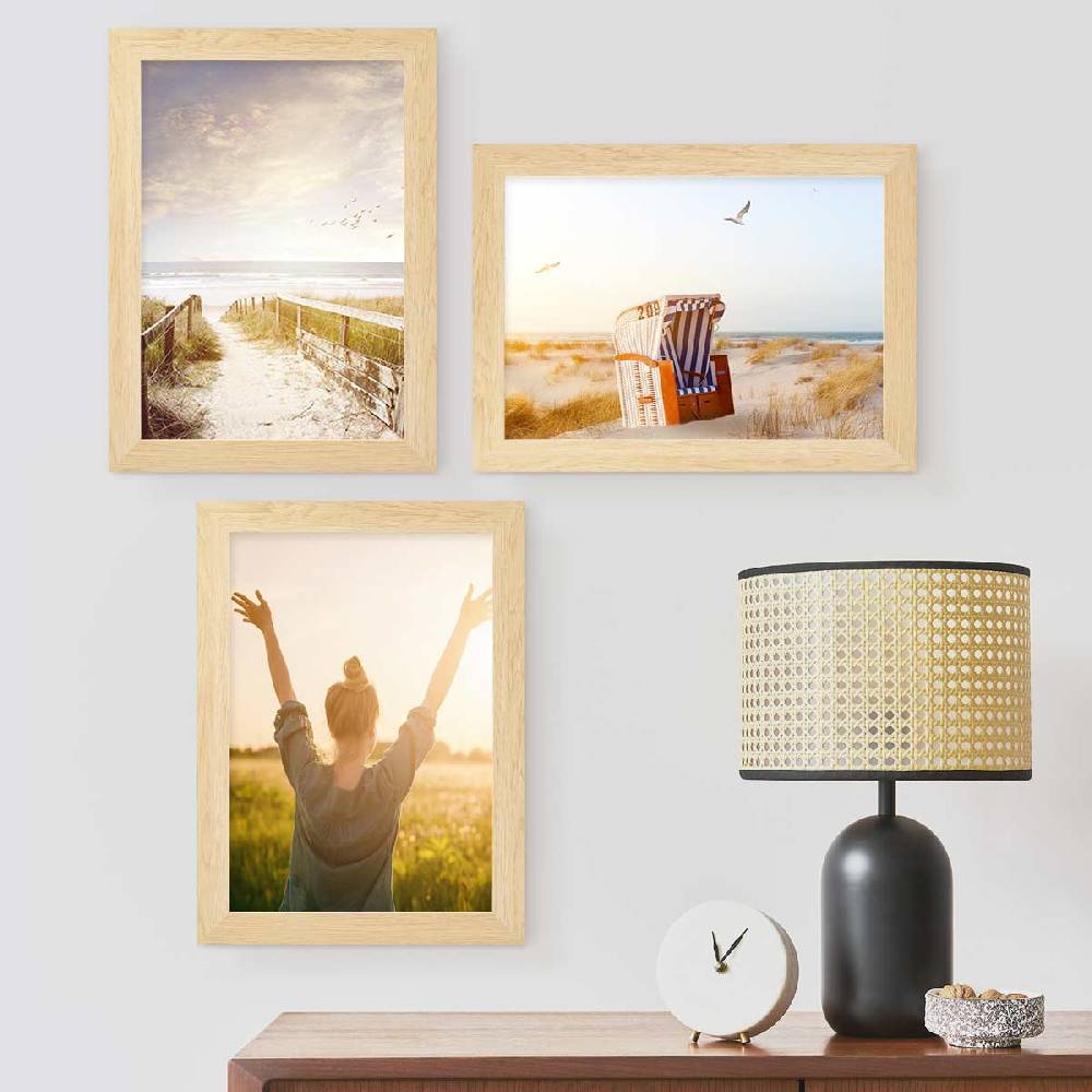 Photolini 10er Bilderrahmen-Set breit A4 21x30 cm Natur, MDF-Holz | Acrylglas Im Verkauf