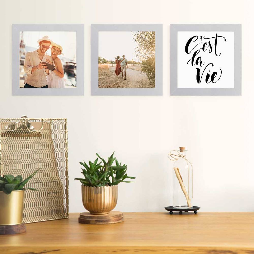 Photolini 10er Bilderrahmen-Set breit 20x20 cm Silber, MDF-Holz | Acrylglas zollfrei