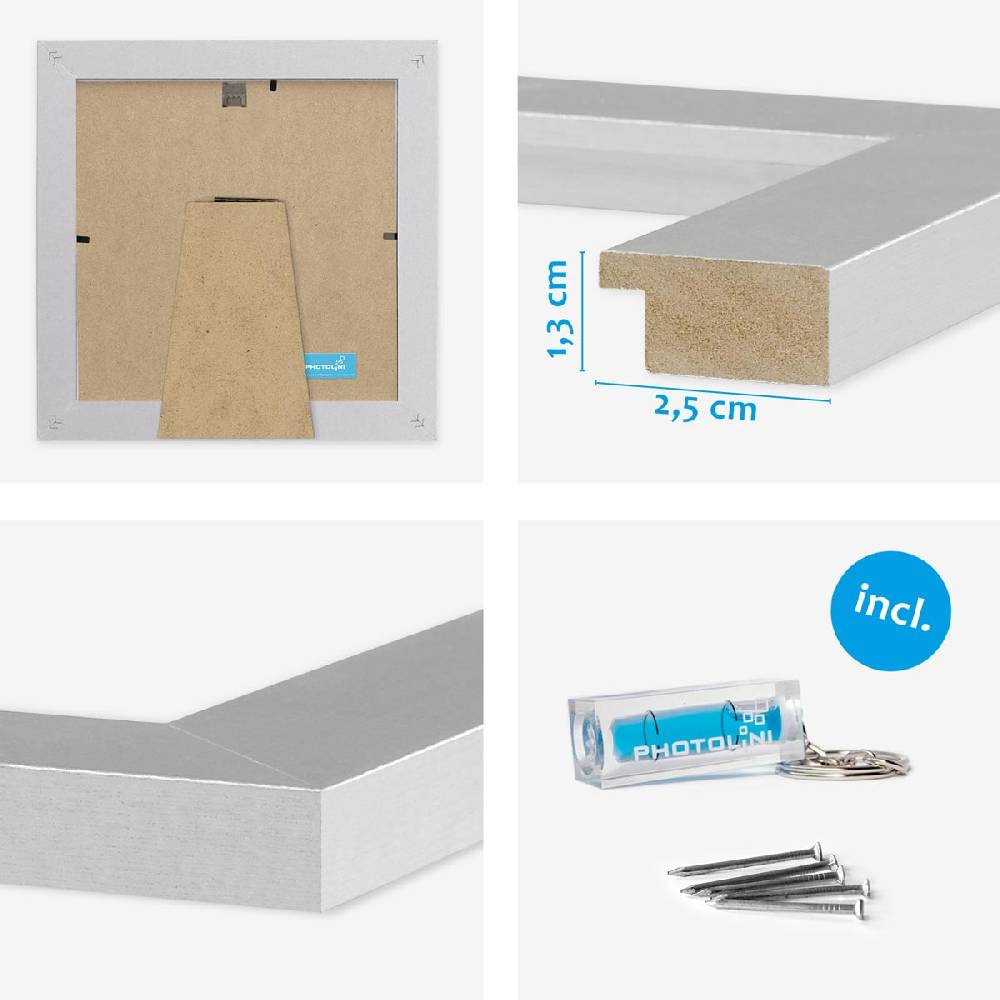 Photolini 10er Bilderrahmen-Set breit 20x20 cm Silber, MDF-Holz | Acrylglas zollfrei