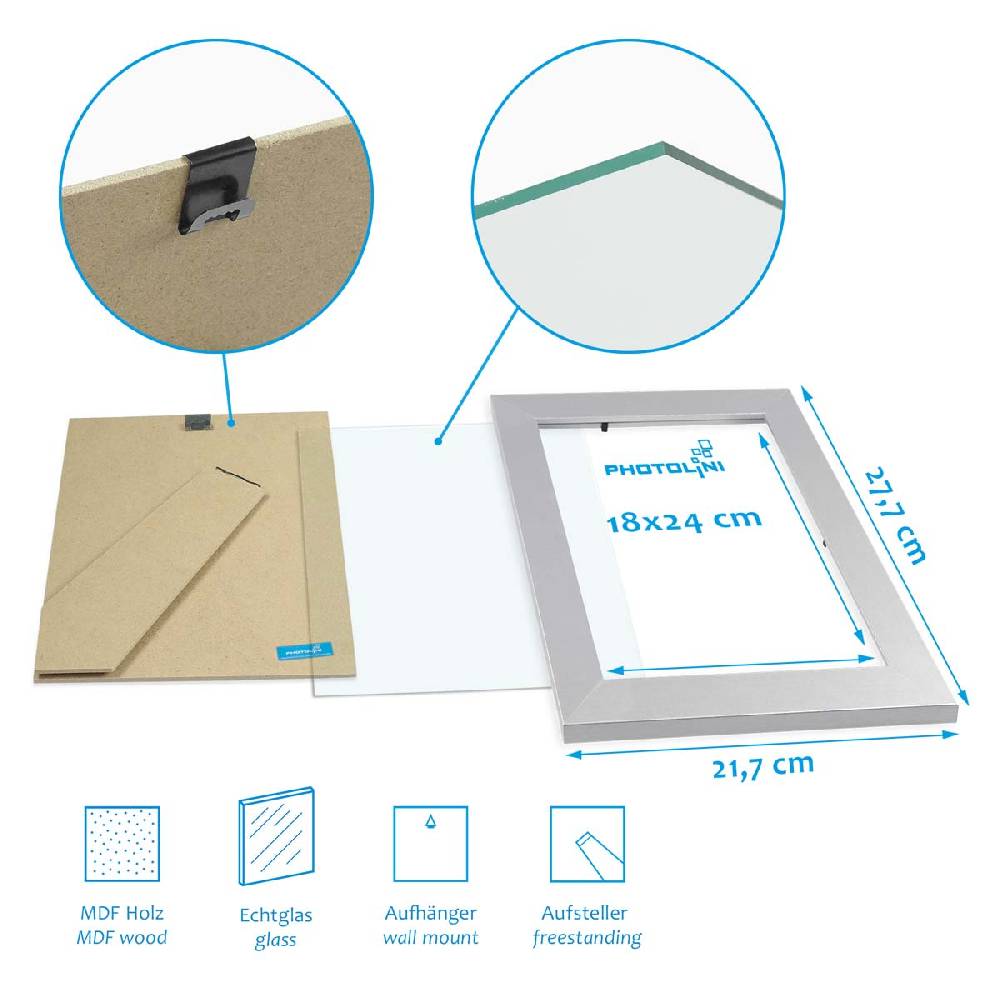 Photolini 10er Bilderrahmen-Set 18x24 cm Modern Silber MDF Basic Collection Rabatte dieses Monats