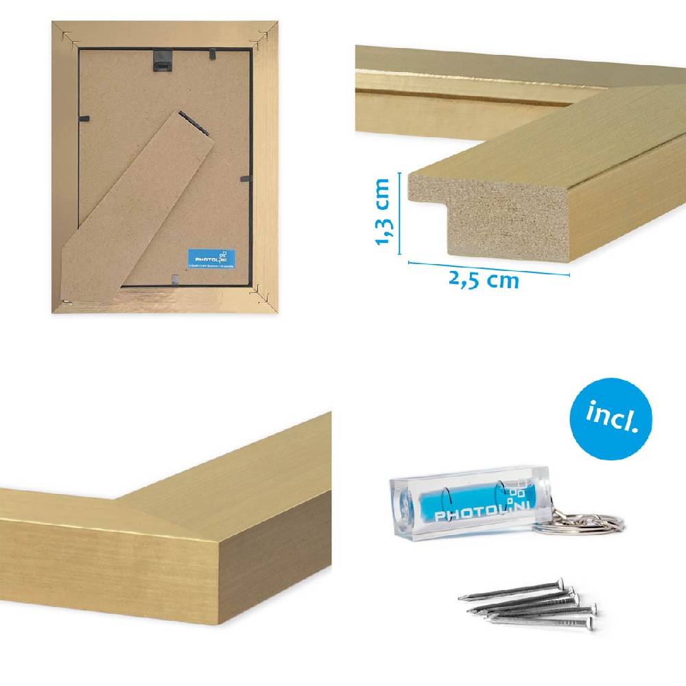 Photolini 10er Bilderrahmen-Set 10x15 cm Modern Gold MDF Basic Collection | Acrylglas 2025