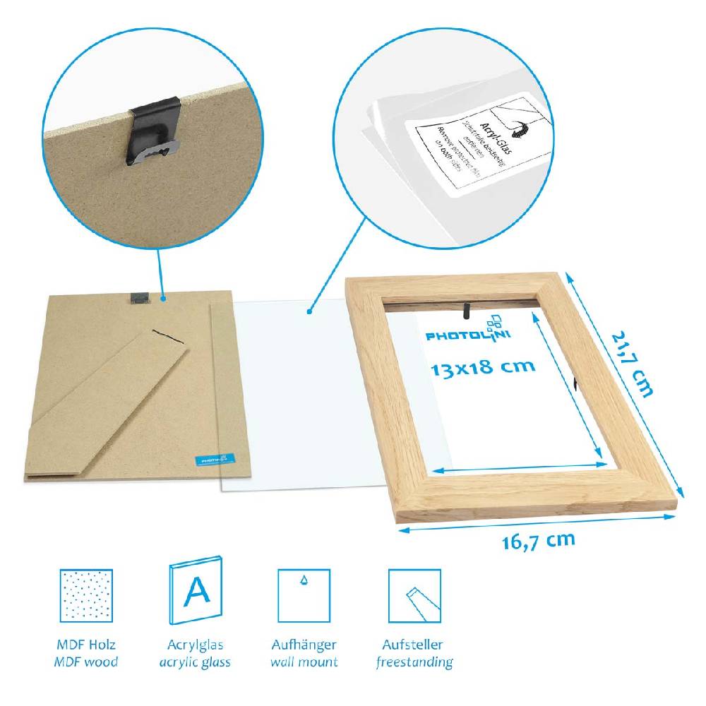 Photolini 10er Bilderrahmen-Set 13x18 cm Modern Natur MDF Basic Collection | Acrylglas Verkauf